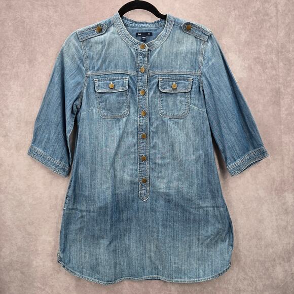 Gap Blue Demin Jeans Cotton Western Shirt Short Sleeve Top Small - Picture 1 of 8